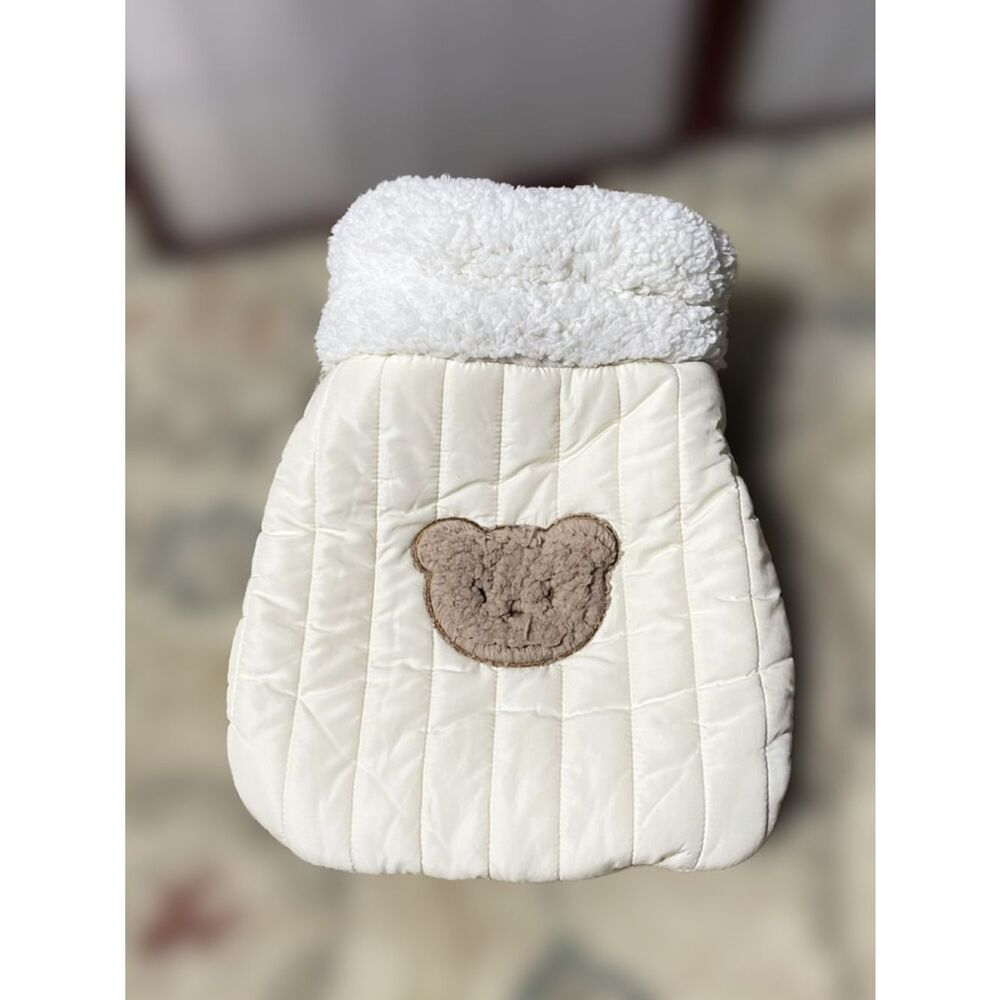 Kimpets Cream Quilted Sherpa-Trim Pet Neat with Bear Patch Kitty Sleeping Bag